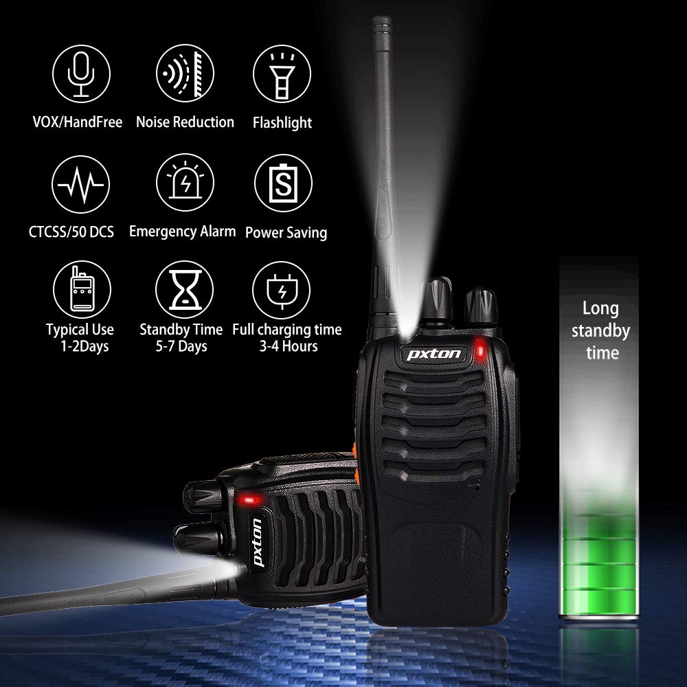Pxton Two Way Radios Long Range Walkie Talkies For Adults With Headphones,16 Channel Handheld 2 Way Radio Rechargeable With Flas
